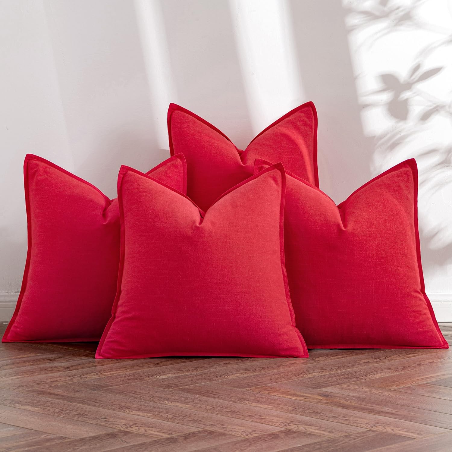 Miulee Christmas Red Linen Pillow Covers Pack Of 4 Decorative Natural Solid Throw Pillow Covers Soft Accent Boho Farmhouse Couch