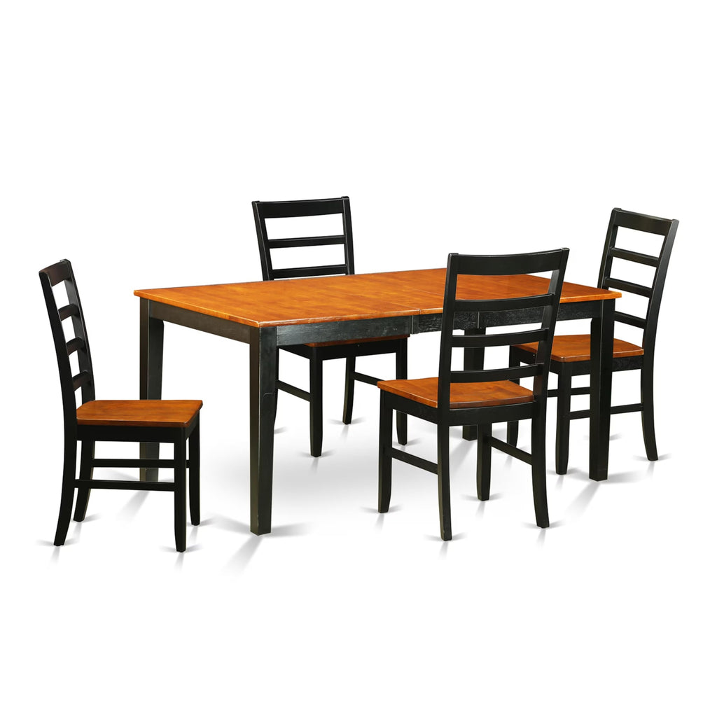 East West Furniture NIPF5-BCH-W 5 Piece Kitchen Table & Chairs Set Includes a Rectangle Dining Room Table with Butterfly Leaf and 4 Solid Wood Seat Chairs, 36x66 Inch, Black & Cherry