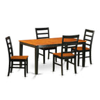 East West Furniture NIPF5-BCH-W 5 Piece Kitchen Table & Chairs Set Includes a Rectangle Dining Room Table with Butterfly Leaf and 4 Solid Wood Seat Chairs, 36x66 Inch, Black & Cherry
