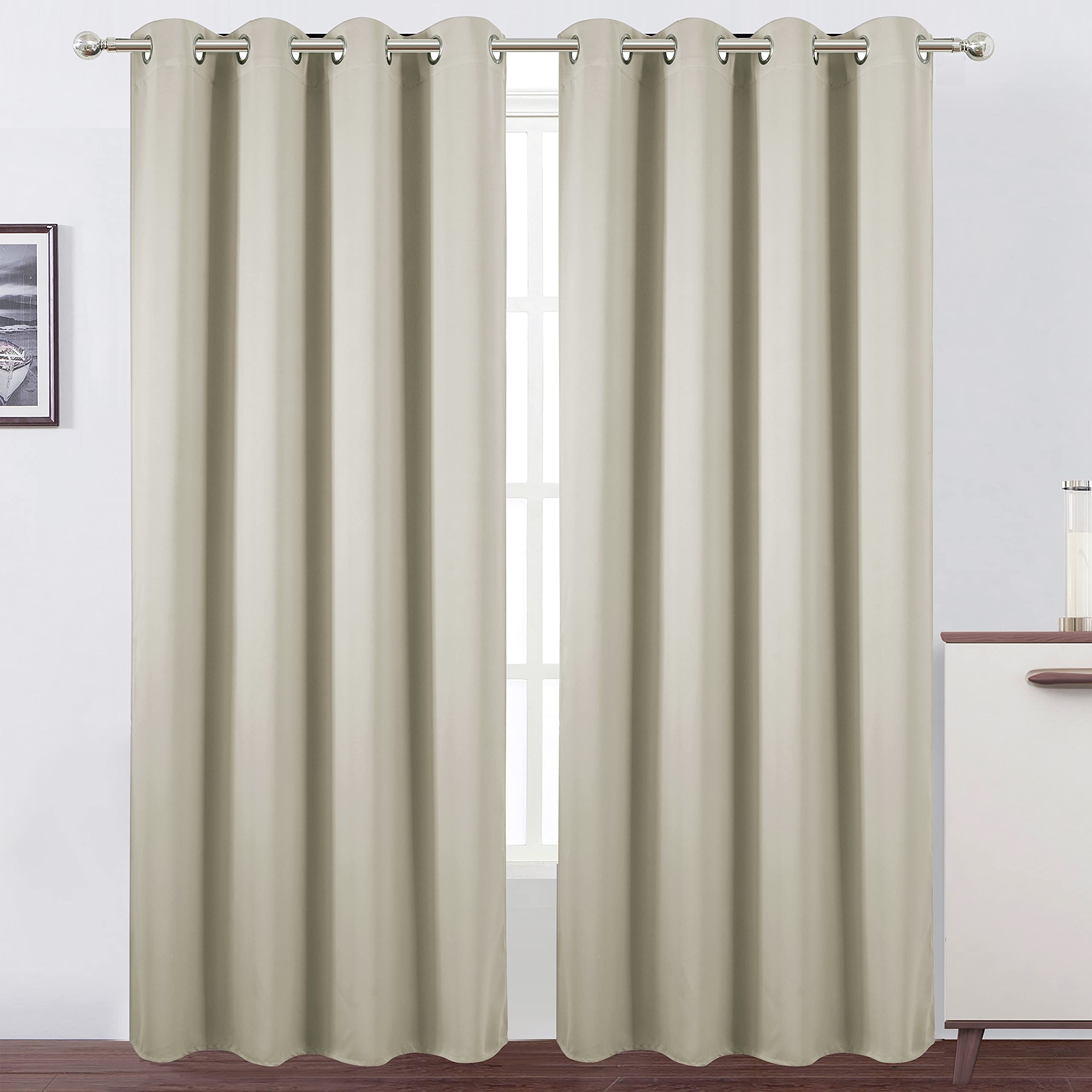 Lemomo Light Beige Thermal Blackout Curtains/52 X 95 Inch/Set Of 2 Panels Room Darkening Curtains