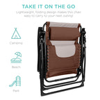 Best Choice Products Oversized Padded Zero Gravity Chair, Folding Outdoor Patio Recliner, Xl Anti Gravity Lounger For Backyard W/Headrest, Cup Holder, Side Tray, Polyester Mesh - Brown/Oyster
