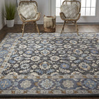 HomeRoots 514830 8 x 10 ft. Taupe Blue & Ivory Wool Floral Hand Tufted Handmade Stain Resistant Rectangle Area Rug