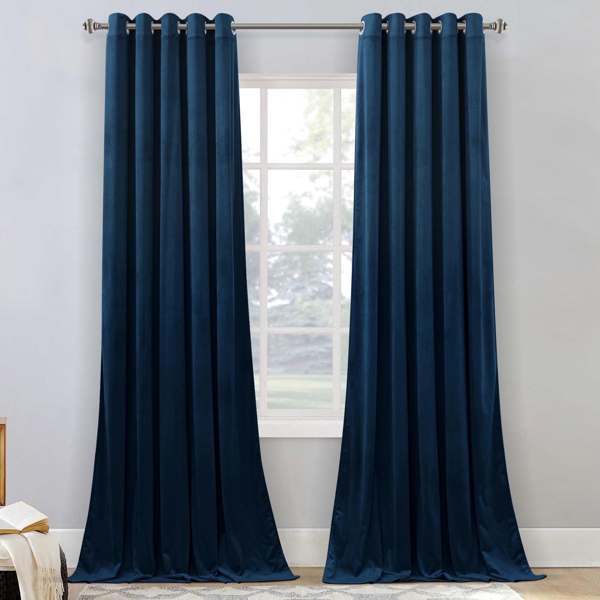 Stangh Navy Blue Blackout Velvet Curtains - Luxury Thermal Insulated Drapes For Farmhouse Decor, Heavy Duty Summer Heat Block Ou