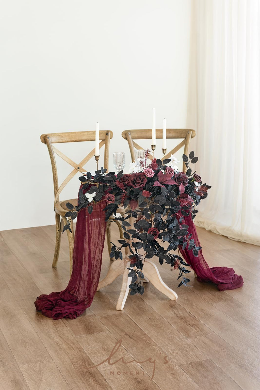Ling'S Moment 2Pcs Black Arch Flowers Artificial Floral Swags Centerpieces Burgundy Wedding Rose Garland Greenery Arrangements F
