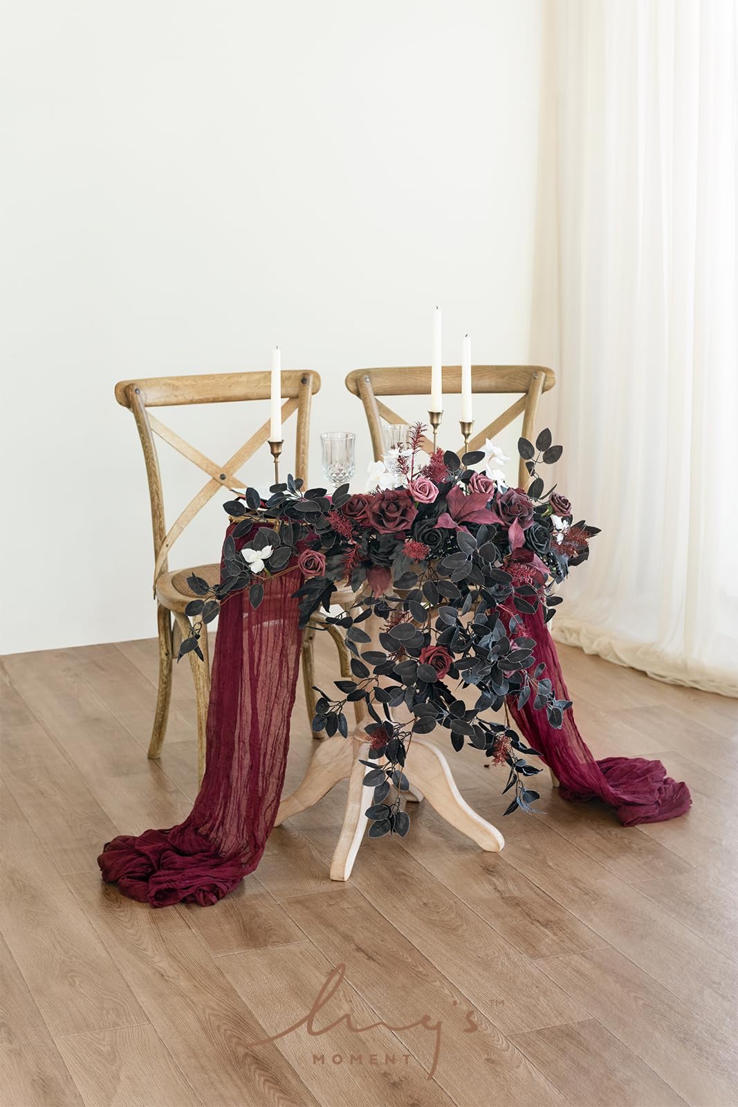 Ling'S Moment 2Pcs Black Arch Flowers Artificial Floral Swags Centerpieces Burgundy Wedding Rose Garland Greenery Arrangements F