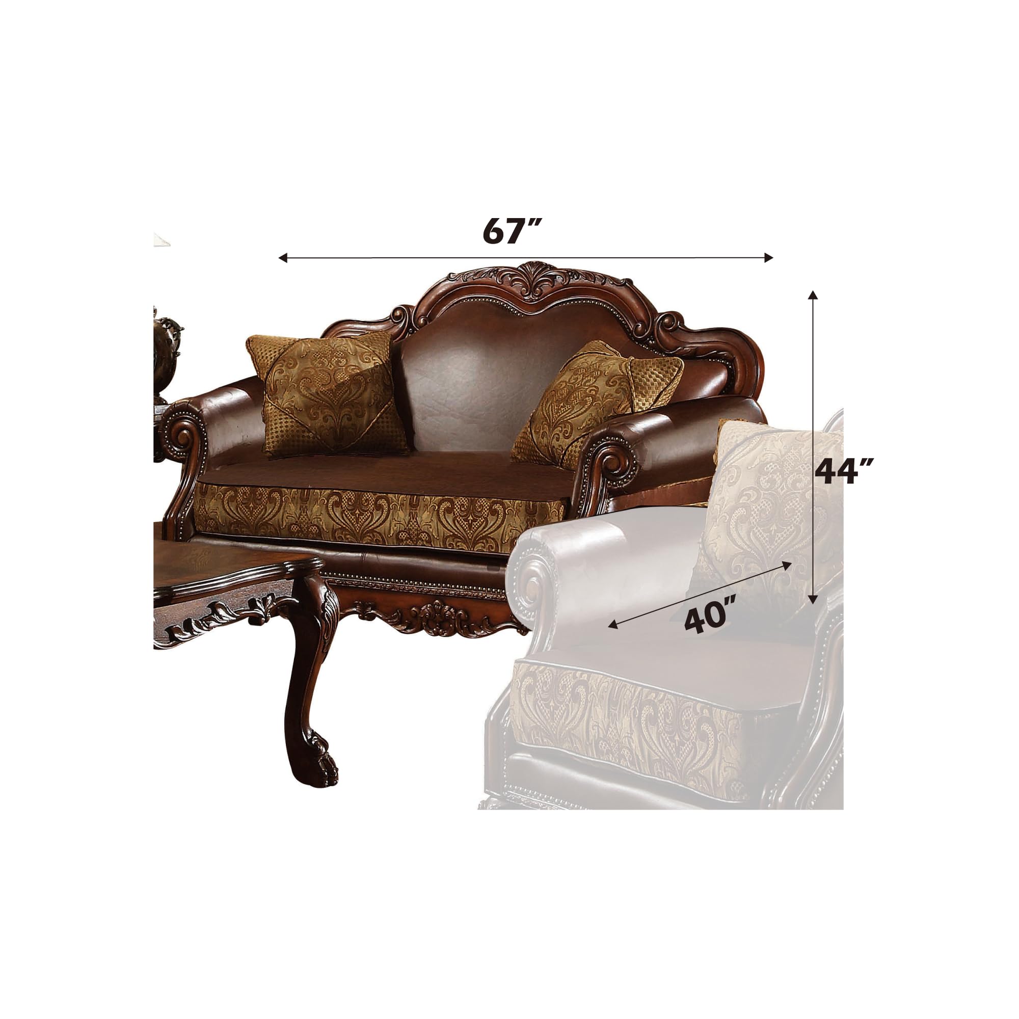 ACME Dresden Loveseat with 2 Pillows, Chenille PU Finish