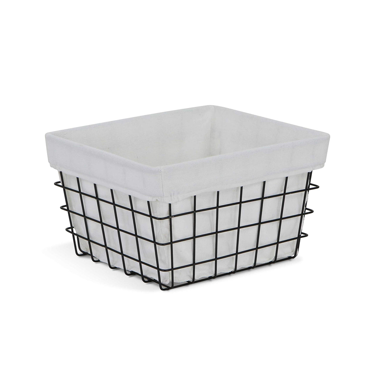 HomeRoots Rectangular White Lined and Metal Wire Storage