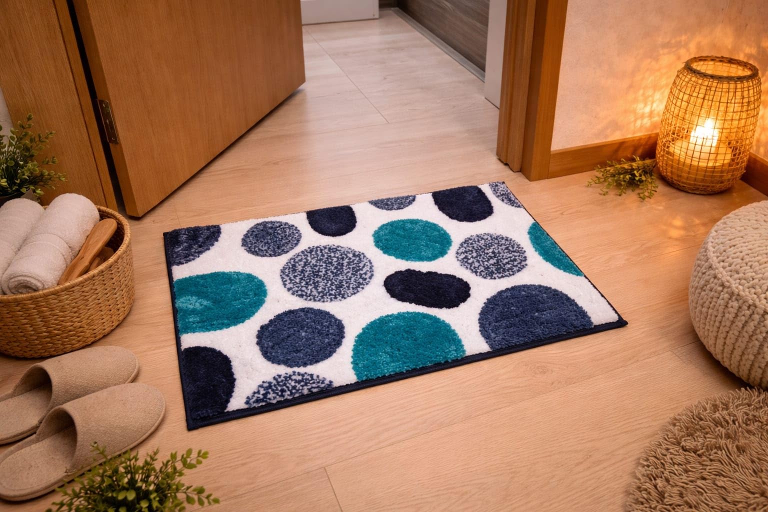Gavi Enterprise Microfiber Shaggy Blue Stone Design Bath Mat | Non Slip TPR Backing Bathroom Accessories | Anti Slip Absorbent P