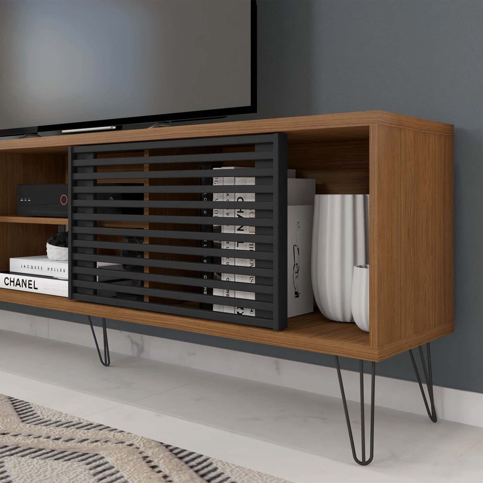 Woodpeckers Furniture And Mattress Frizz Mid-Century Modern TV Stand for 70 Inch TV (Walnut)