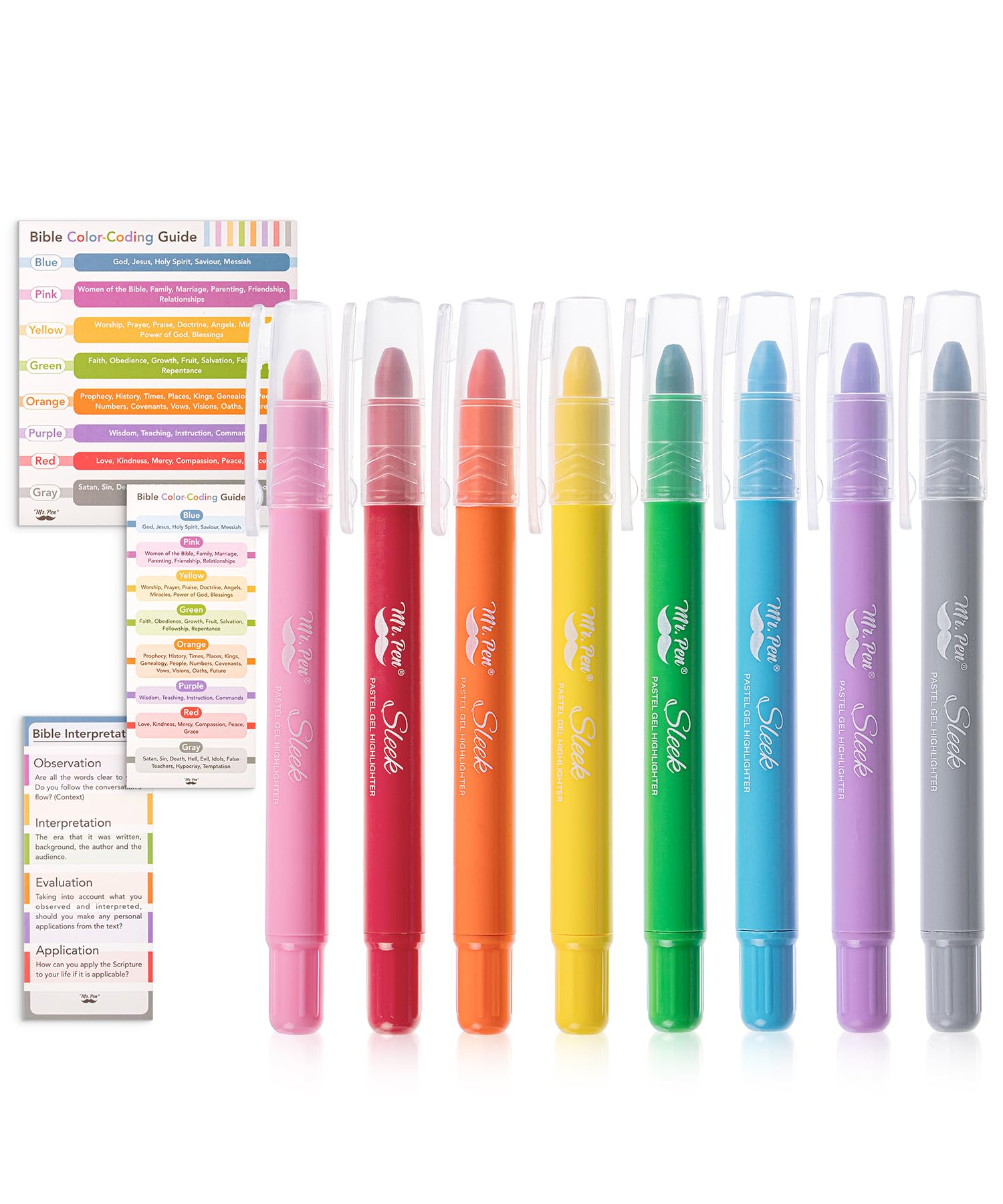 Mr. Pen- Gel Highlighter, 8 Pack, Assorted Colors, Bible Highlighters No Bleed With Bible Color Coding And Interpretation Guide,