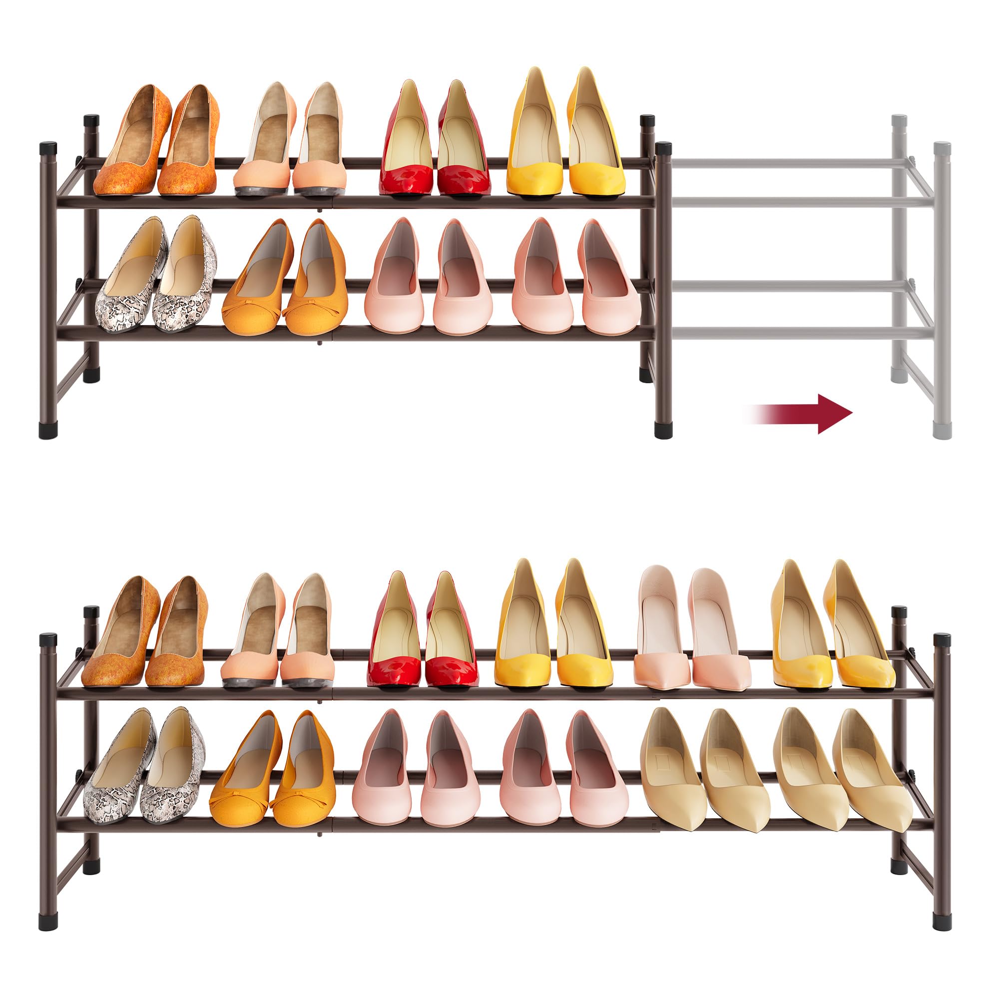 Tajsoon 2 Tier Expandable Shoe Rack for Closet, 28-41Adjustable & Stackable Shoe Shelf Storage, Metal Shoe Rack Organizer for Fr