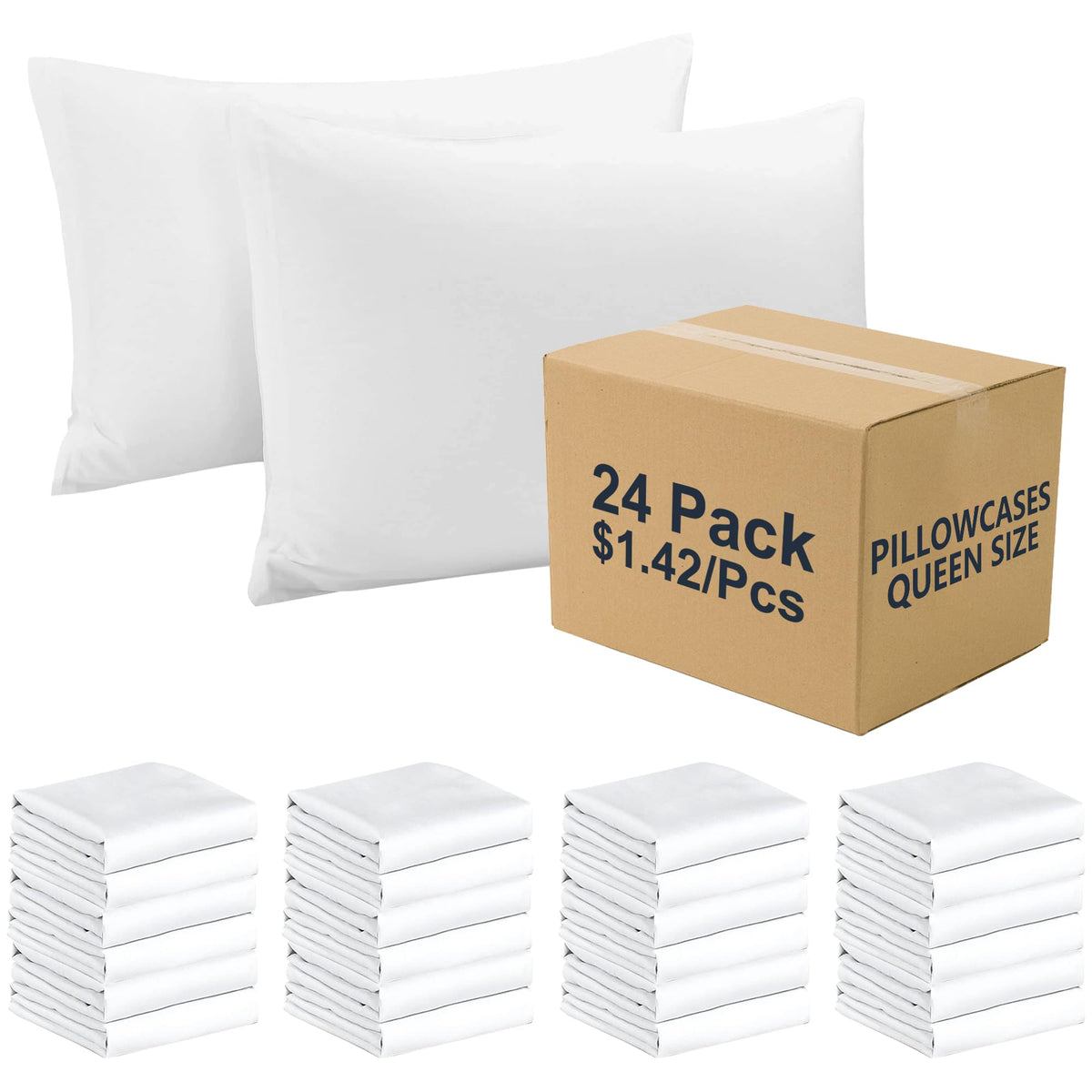 Zpecc Pillowcases Standard Size - 24 Pack Soft White Pillow Cases Bulk With Envelope Closure, Pillow Covers Set For Motel, Thera