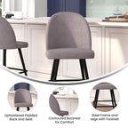 Flash Furniture Lyla Commercial Grade Modern Armless Counter Stools-Gray Faux Linen Upholstery-26" Barstool-Contoured Backrest-Steel Frame & Footrest-Set of 2