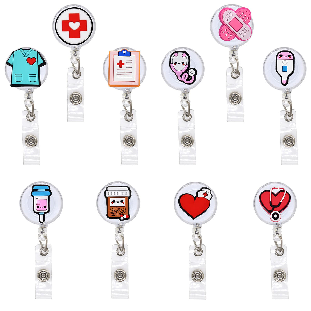 Yealque 10 Pack Nurse Badge Reel Holder Retractable Nursing Id Badge Reels Cute For Nurses Doctor Medical Health Hospital Office