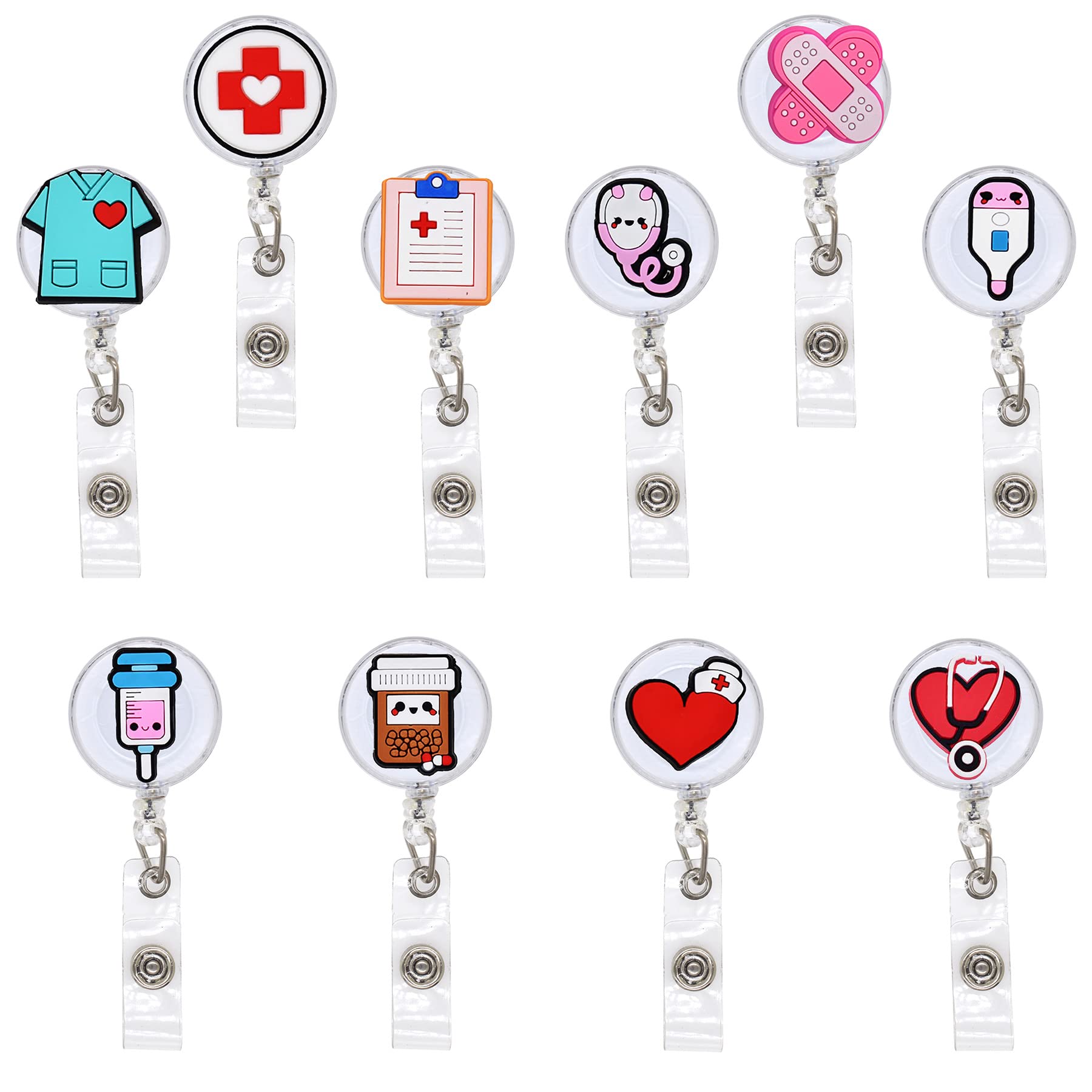 Yealque 10 Pack Nurse Badge Reel Holder Retractable Nursing Id Badge Reels Cute For Nurses Doctor Medical Health Hospital Office