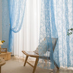 Deeprove Blue Lace Sheer Curtains 96 inches Long 2 Panels Set, Rose Florals Embroidery Privacy Window Treatment Pair Drapes forS