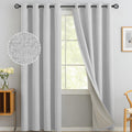 Yakamok White Linen Curtains 100% Blackout 96 Inches Long,Room Darkening Textured Curtains For Living Room Thermal Grommet Bedro