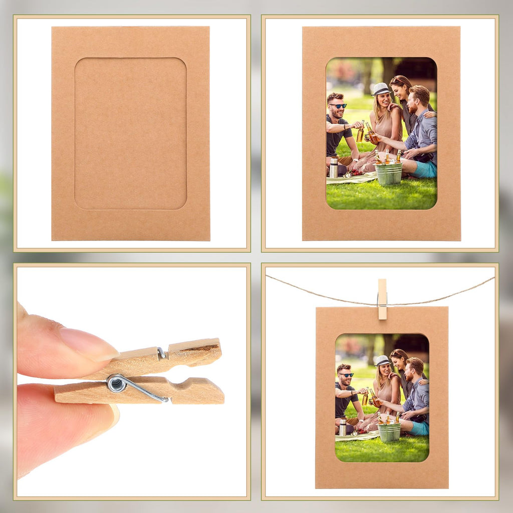 Janlaugh 100 Pcs Paper Picture Frames For 4 X 6 Inch Paper Photo Frames With 100 Clips And 10 Strings Kit Diy Cardboard Photo Ha