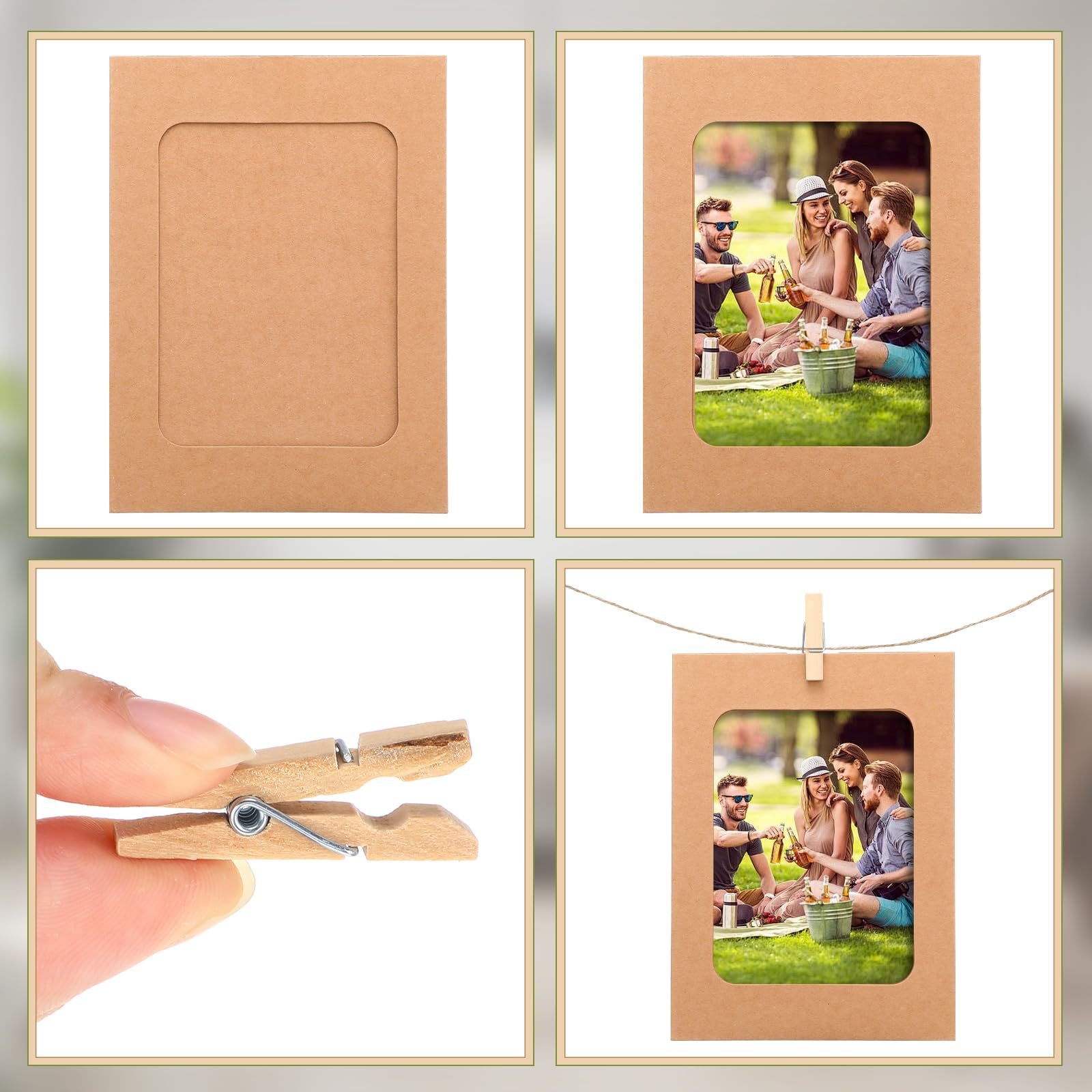 Janlaugh 100 Pcs Paper Picture Frames For 4 X 6 Inch Paper Photo Frames With 100 Clips And 10 Strings Kit Diy Cardboard Photo Ha