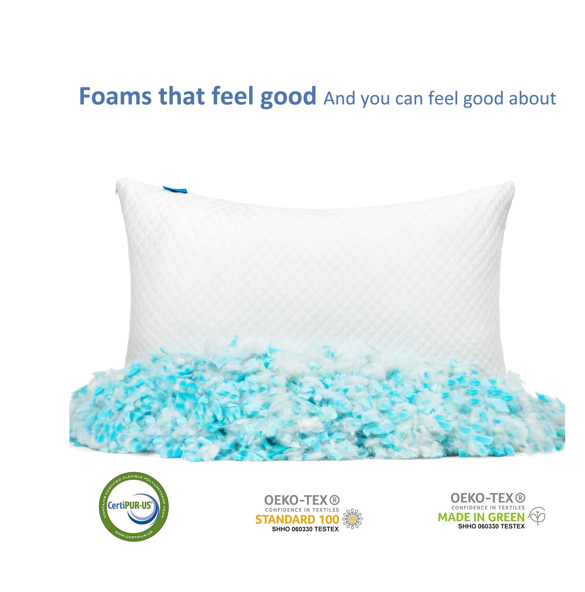 Kuyoyga Shredded Memory Foam Pillows For Sleeping 2 Pack - Cooling Bed Pillows Standard Size Set Of 2 - Medium Frim Gel Pillows