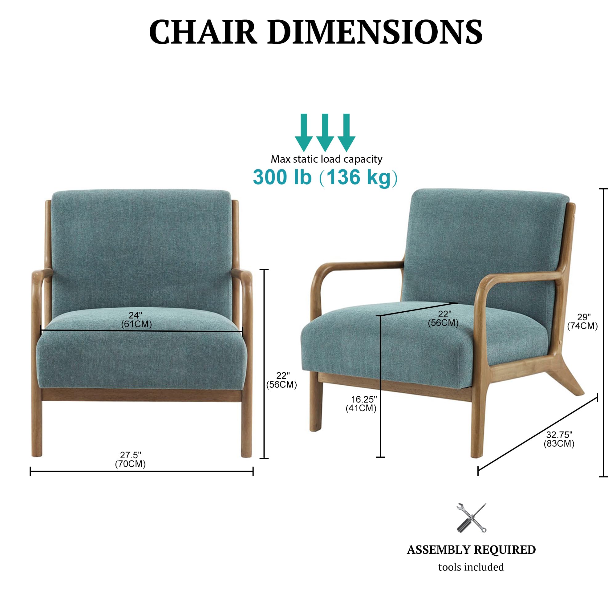 INK+IVY Novak Accent Chair for Living Room, Plush Upholstered 7.5&quot; T Seat Cushion, Solid Wood Frame, Curved Arm Design Accent Chair for Family Room, Cozy & Comfortable Reading Chair, 27.5&quot; W, Teal