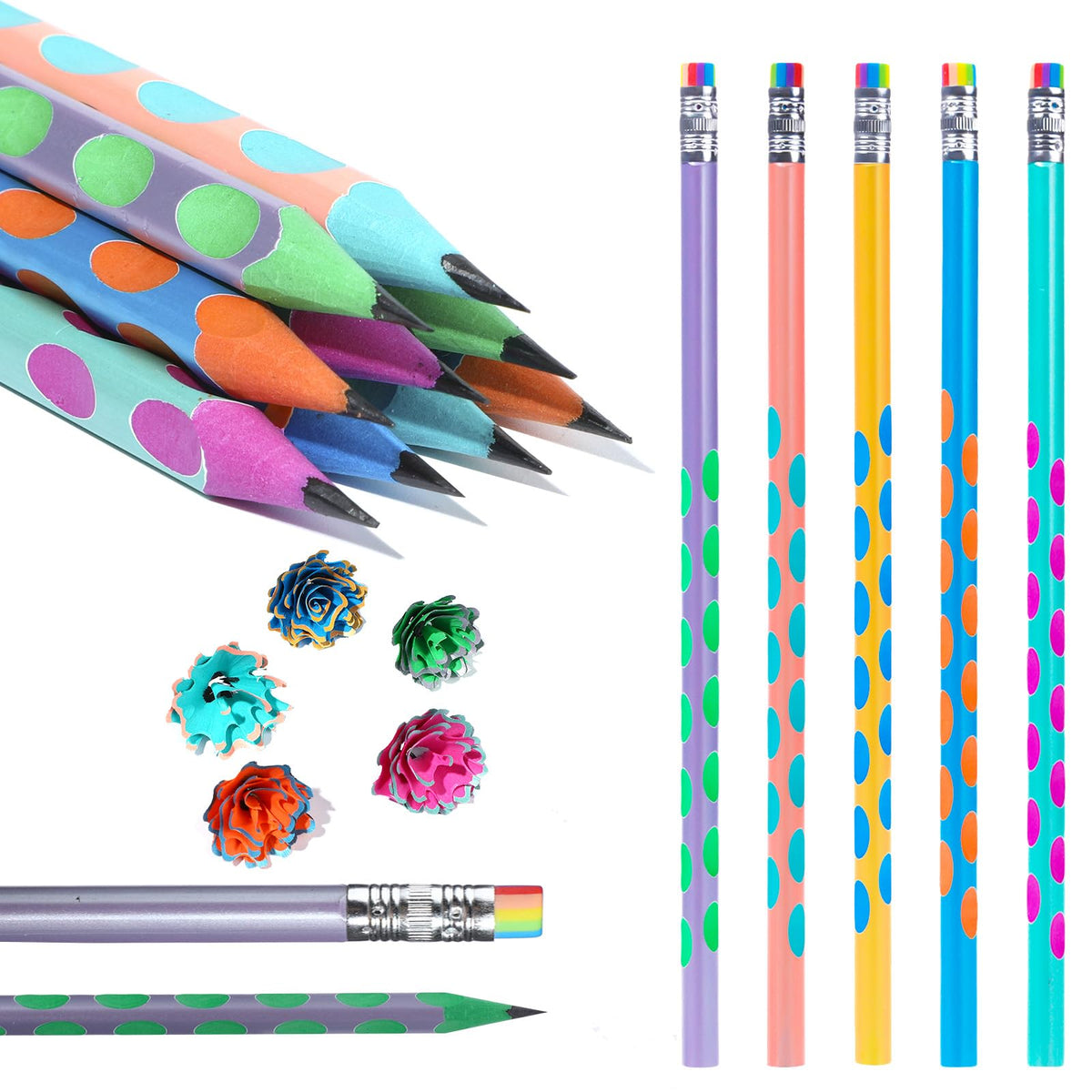 Newest 10 Pieces Rainbow Pencils, Hb 5 Colors Pencils With Rainbow Erasers Easy To Hold Graphite Pencils For Home Office School