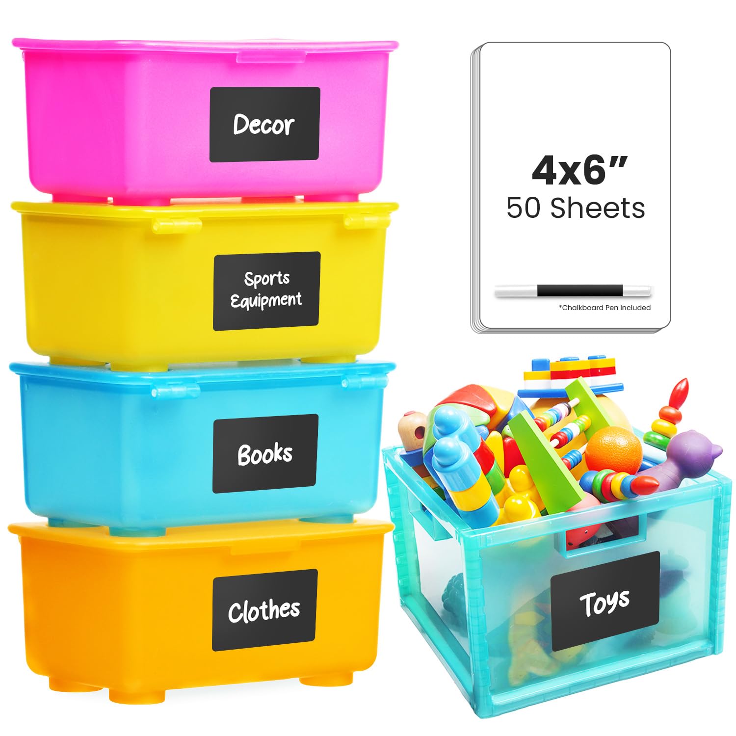 Mess Large Bin Labels For Storage Bins (50 6X4) - Pantry & Organizing Labels - Removable, Ideal For Moving Boxes