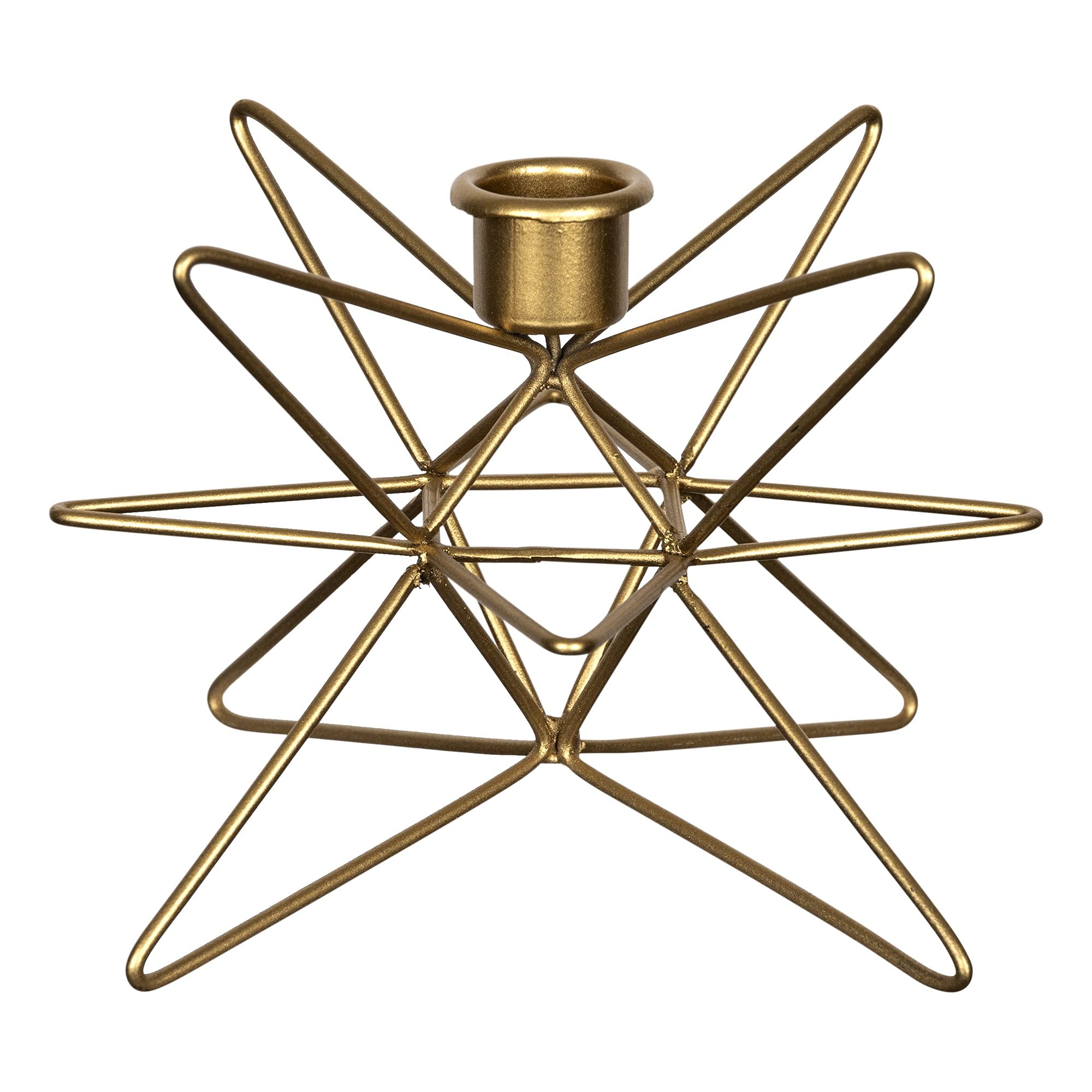 HomeRoots 100% Metal Shiny Gold 3D Wire Star Taper Candle Holder