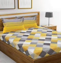 Huesland By Ahmedabad Cotton 144 Tc Cotton King Size Bedsheet With 2 Pillow Covers  Yellow, Grey(9Ft X 9Ft)