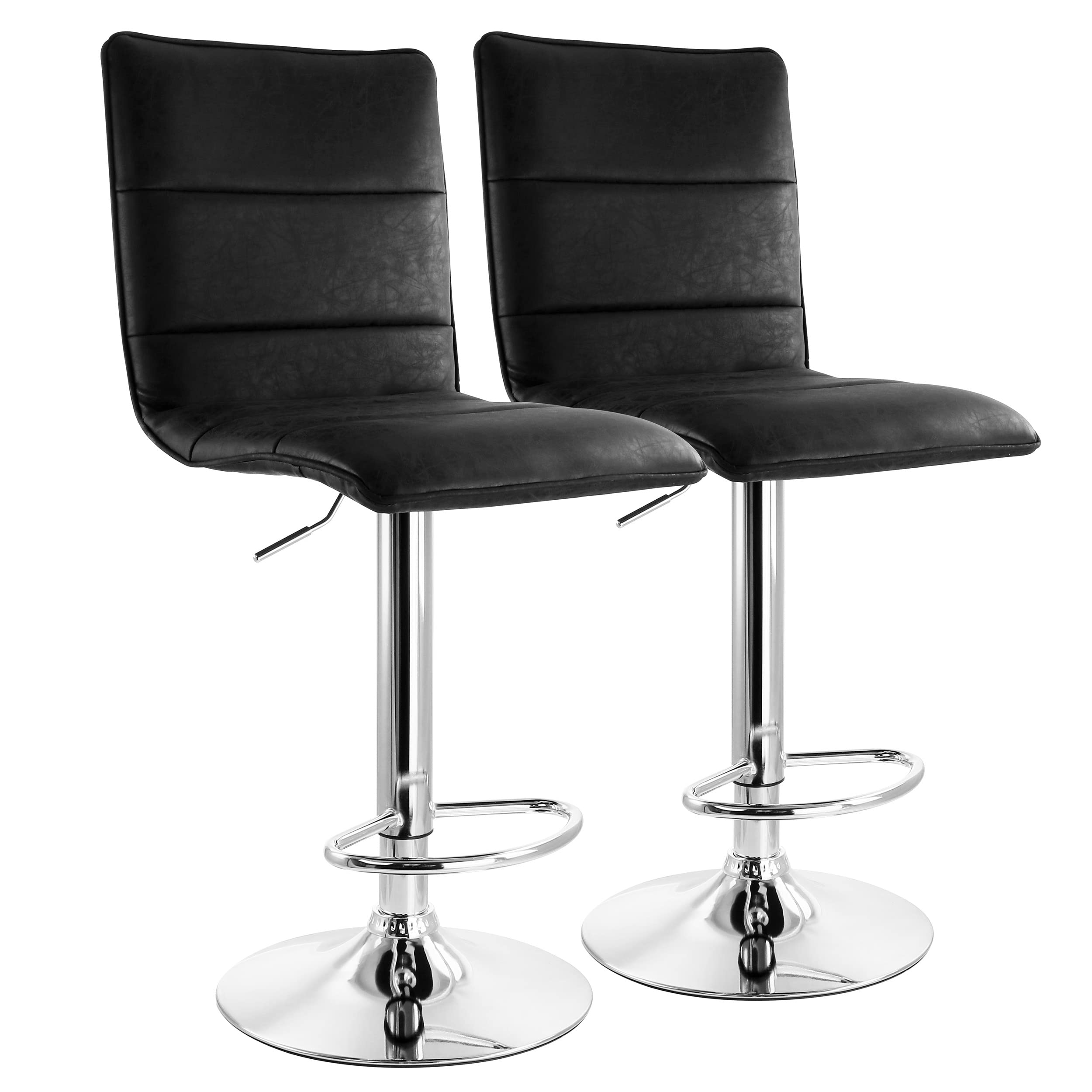 Elama 2 Piece Vintage Faux Leather Adjustable Bar Stool In Gry With Chrome Base, Black