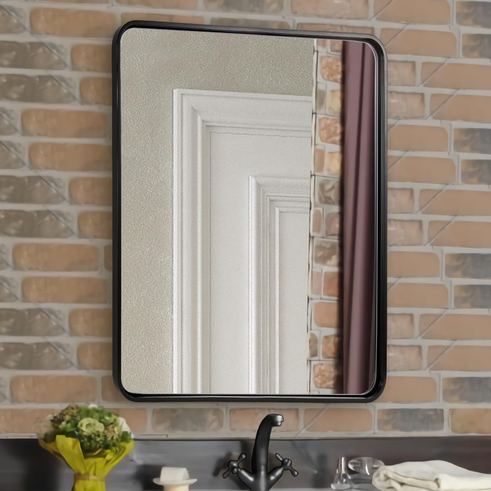 ANDY STAR 30x36 Bathroom Mirrors for Wall, Matte Black Bathroom Vanity Mirror, Contemporary Rounded Rectangle Mirrors Wall Mount