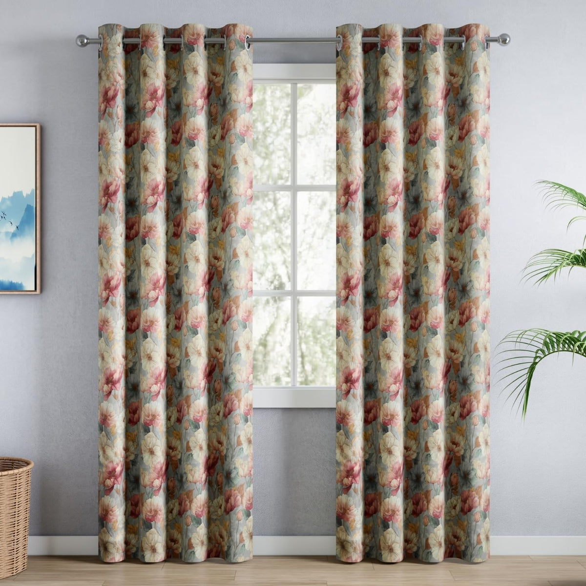 haus & kinder Blackout Door Curtains 7 Feet Long Pack of 2 Door Curtains, 7 Feet Curtains for Door, 100% Room Darkening (Floral
