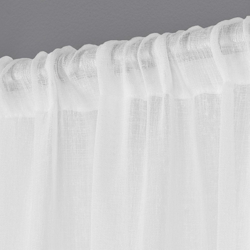 Exclusive Home Rp Belgian Textured Linen Look Jacquard Sheer Rod Pocket Curtain Panel, Pair, 50X96, Winter White