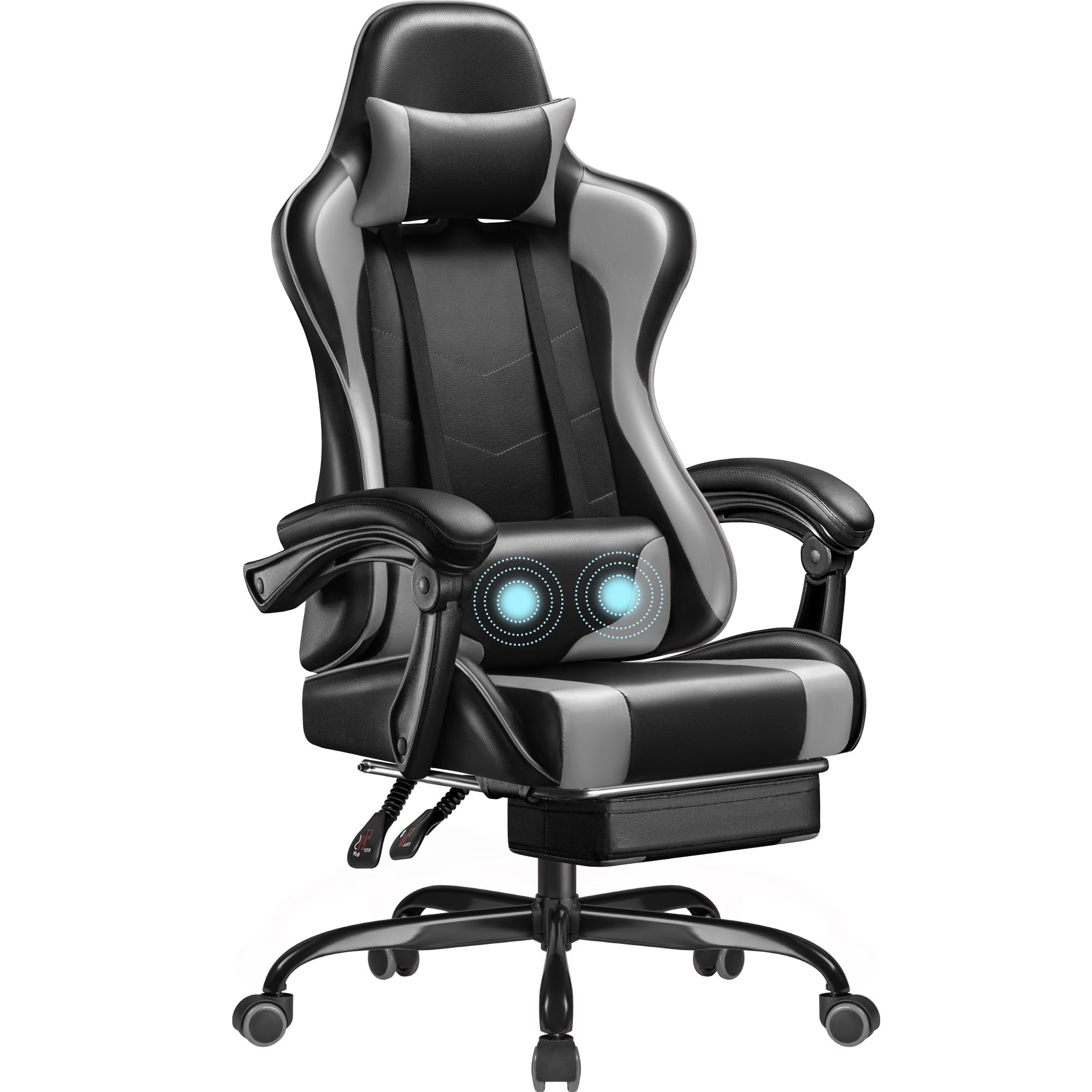 Homall Gaming Chair, Video Game Chair With Footrest And Massage Lumbar Support, Ergonomic Computer Chair Height Adjustable With Swivel Seat And Headrest (Grey)