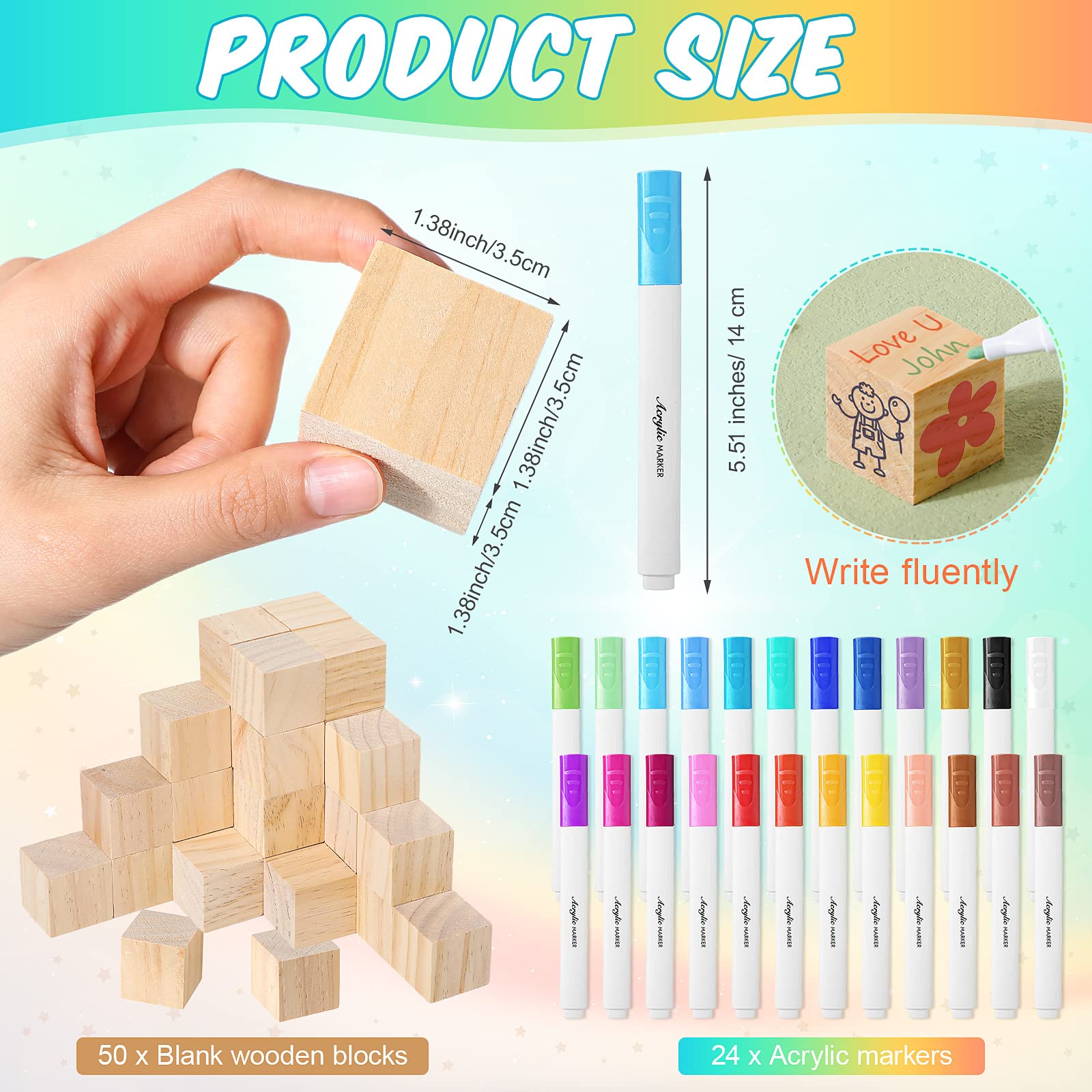 Tatuo 75 Pcs Baby Shower Decorate A Block Games Kit Including Decorate A Block Game Sign 50 Diy Wooden Block 24 Acrylic Paint Ma
