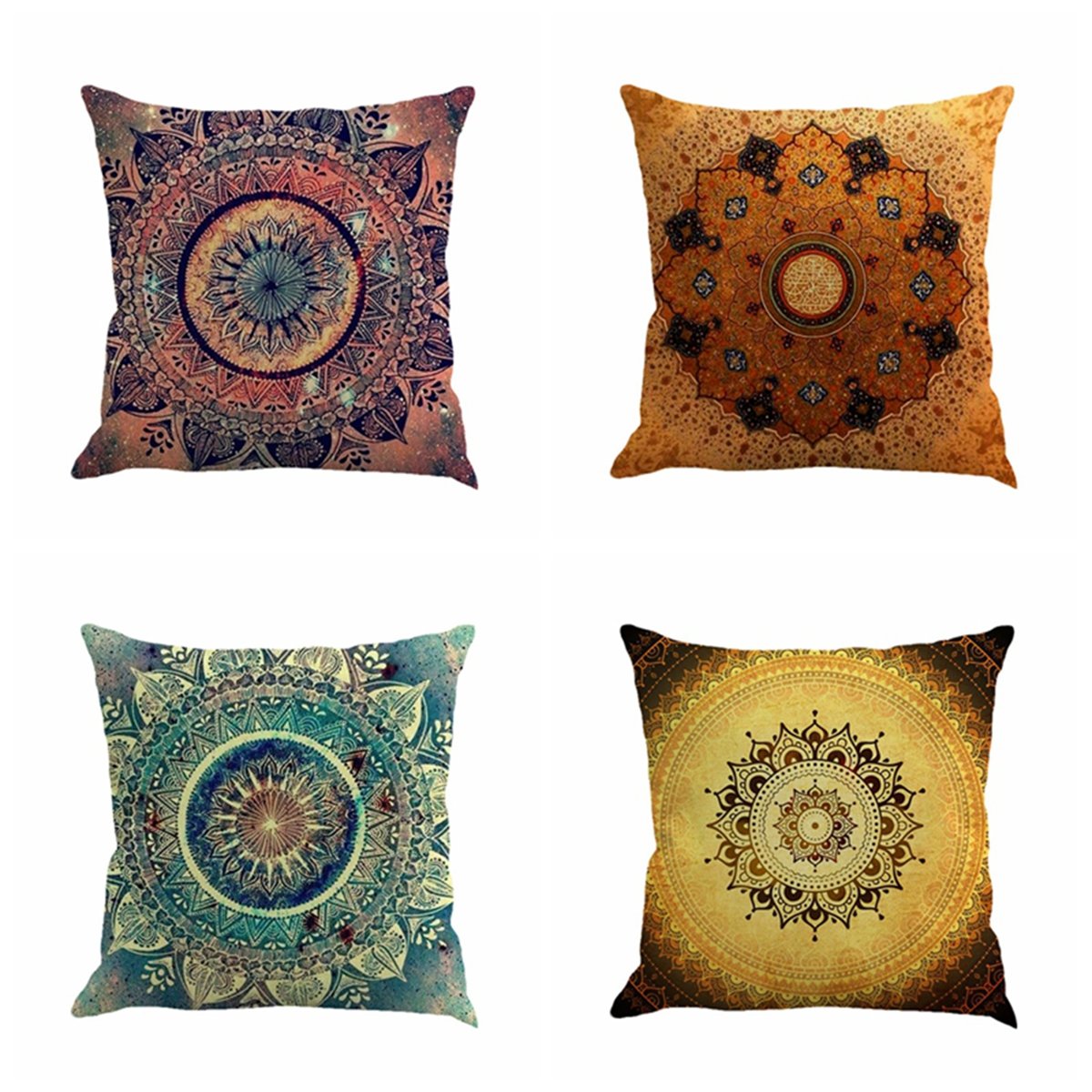 Jartinle Set Of 4 Retro Floral Mandala Compass Medallion Bohemian Pillow Covers Boho Decor Hippie Throw Pillows Decorative For S