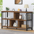 IBF Farmhouse 3 Tier Open Book Shelf, Wood and Metal 5 Cube Storage Organizer, Modern Low Horizontal Bookshelf for Bedroom Livin