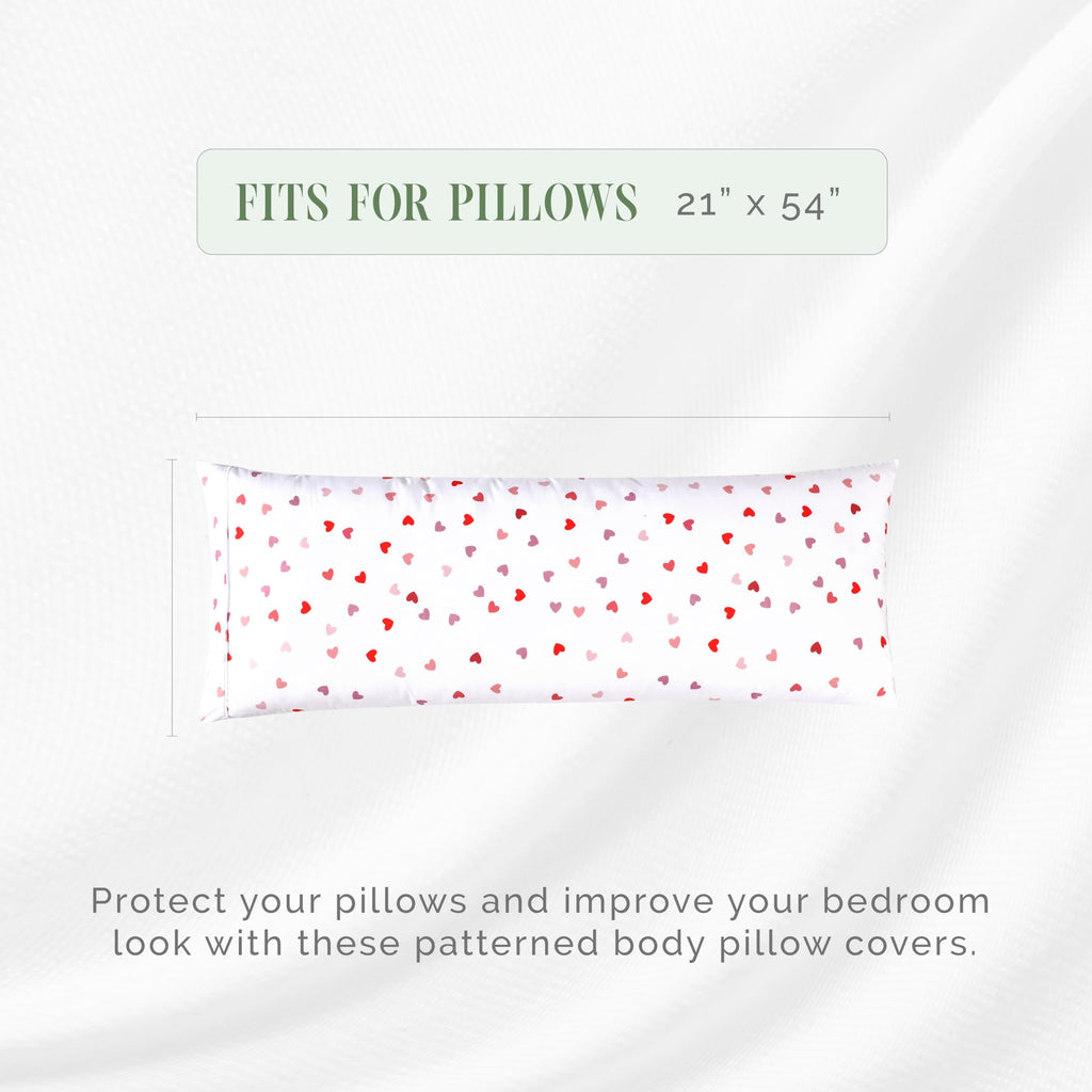 Elegant Comfort Ultra Soft 1-Piece Set Hearts Print Pillowcases - 1500 Premium Hotel Quality Microfiber, Soft And Smooth Hidden Zipper Closure 1-Piece Pillow Covers - Body Pillowcase, Valentina