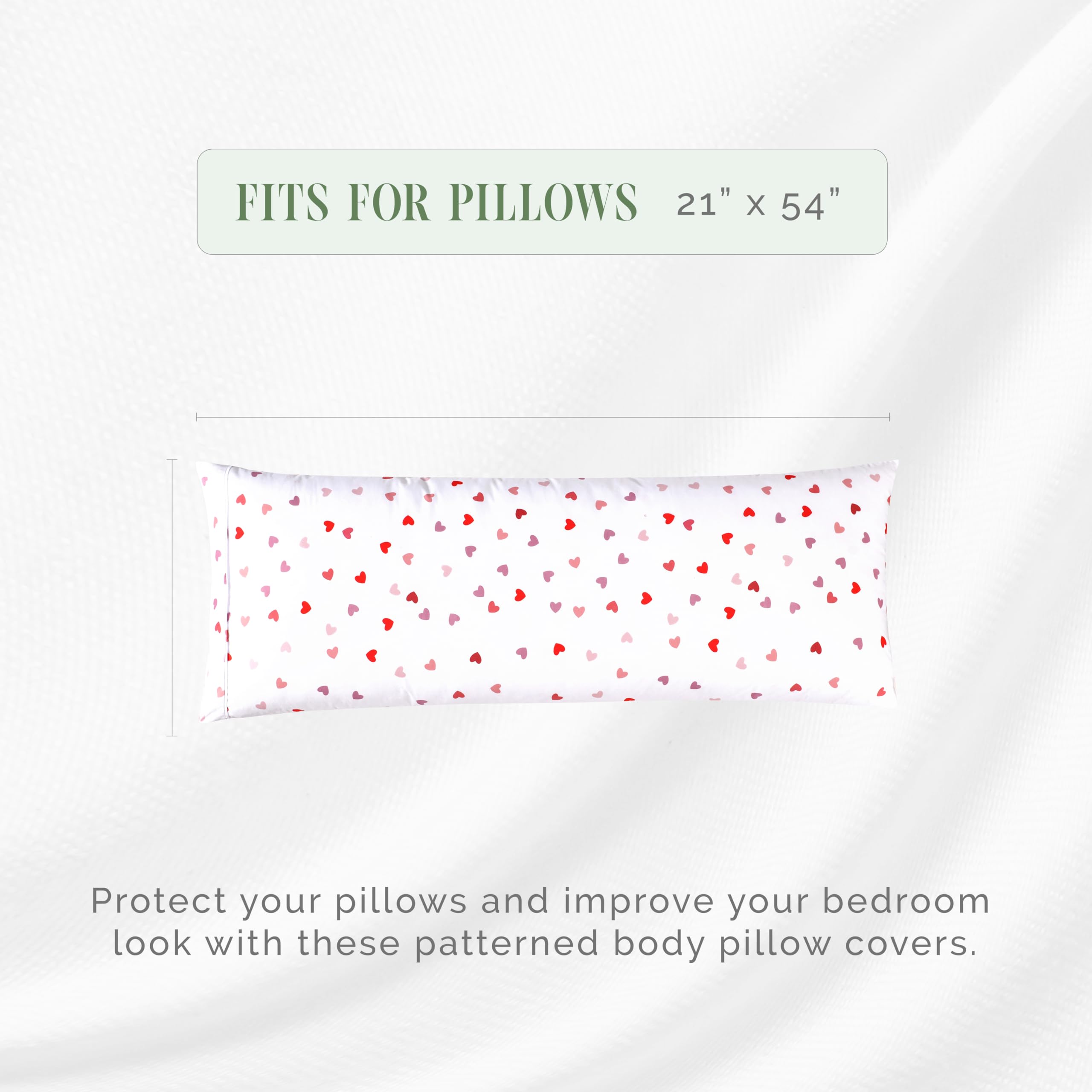 Elegant Comfort Ultra Soft 1-Piece Set Hearts Print Pillowcases - 1500 Premium Hotel Quality Microfiber, Soft And Smooth Hidden Zipper Closure 1-Piece Pillow Covers - Body Pillowcase, Valentina