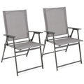 Giantex Patio Folding Chairs, Outdoor Lawn Chairs With Rustproof Metal Frame, Portable Dining Chairs For Porch, Deck, Garden, Backyard, Camping (1 Count (Pack Of 2), Gray)