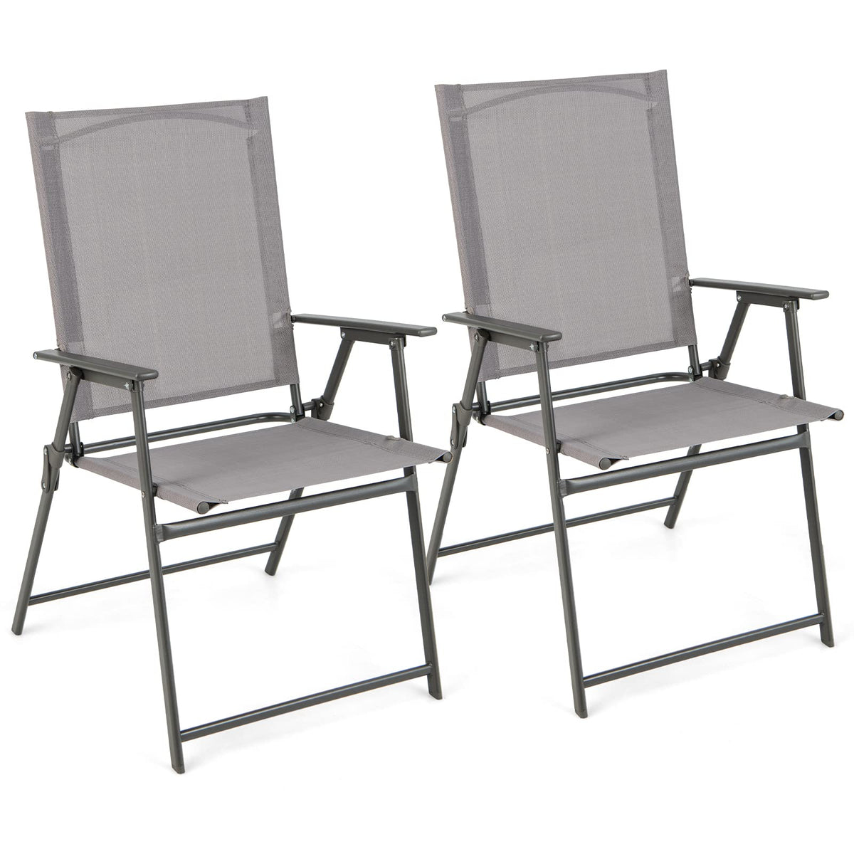 Giantex Patio Folding Chairs, Outdoor Lawn Chairs With Rustproof Metal Frame, Portable Dining Chairs For Porch, Deck, Garden, Backyard, Camping (1 Count (Pack Of 2), Gray)