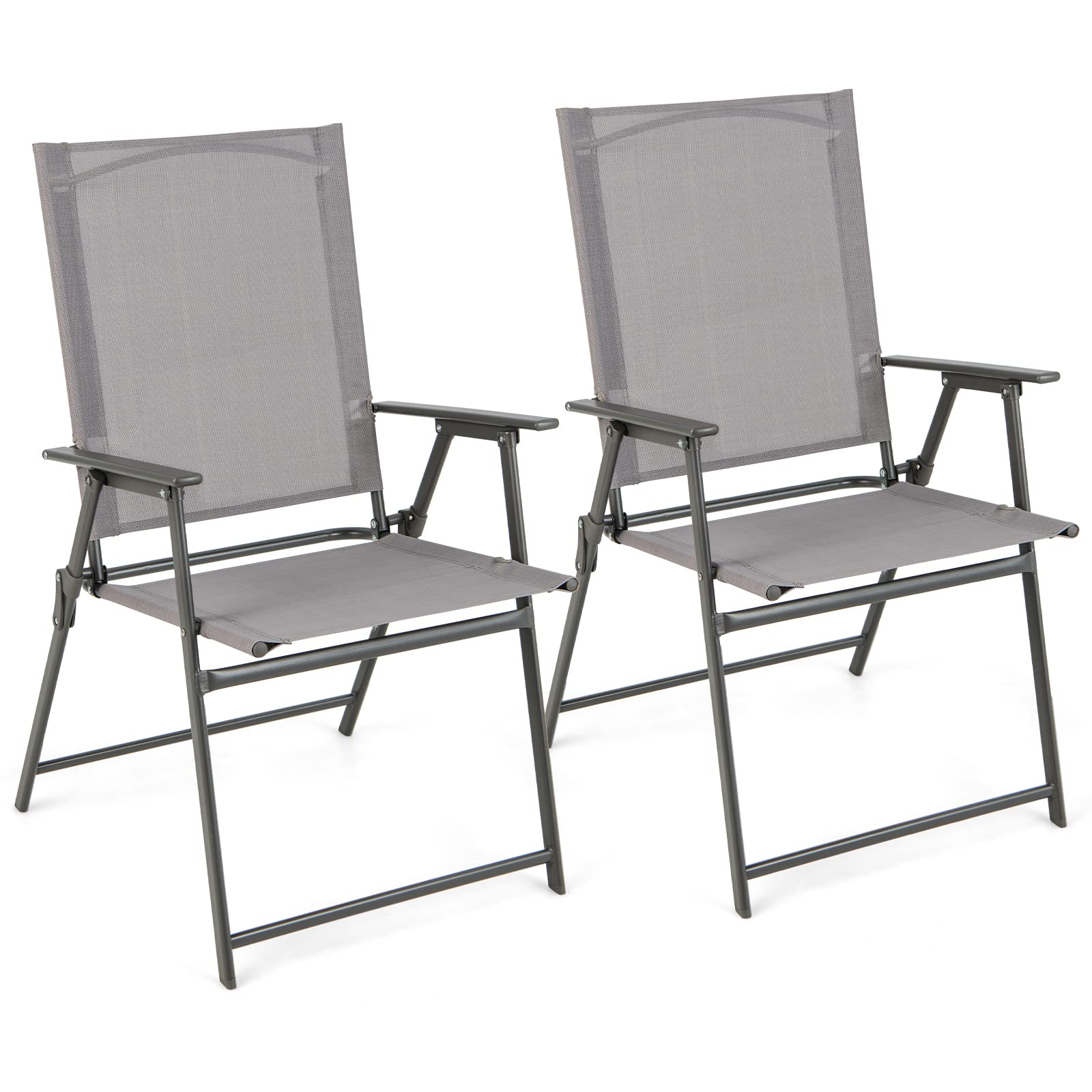 Giantex Patio Folding Chairs, Outdoor Lawn Chairs With Rustproof Metal Frame, Portable Dining Chairs For Porch, Deck, Garden, Backyard, Camping (1 Count (Pack Of 2), Gray)