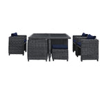 Modway Summon Wicker Rattan Outdoor Patio Sunbrella 9-Pc Dining Set In Canvas Navy