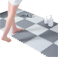 DMDENT Interlocking Soft PVC NonSlip Tiles, White Rubber Floor with Drain Holes, Splicing Bathroom Shower Mat (Pack of 18)