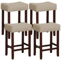 Giantex 25' Counter Height Bar Stools Set Of 4 - Backless Saddle Barstools With Nailhead Linen Foam Seat, Max Load 330 Lbs Wood Bar Stools With Foot Rest For Kitchen Island, Khaki