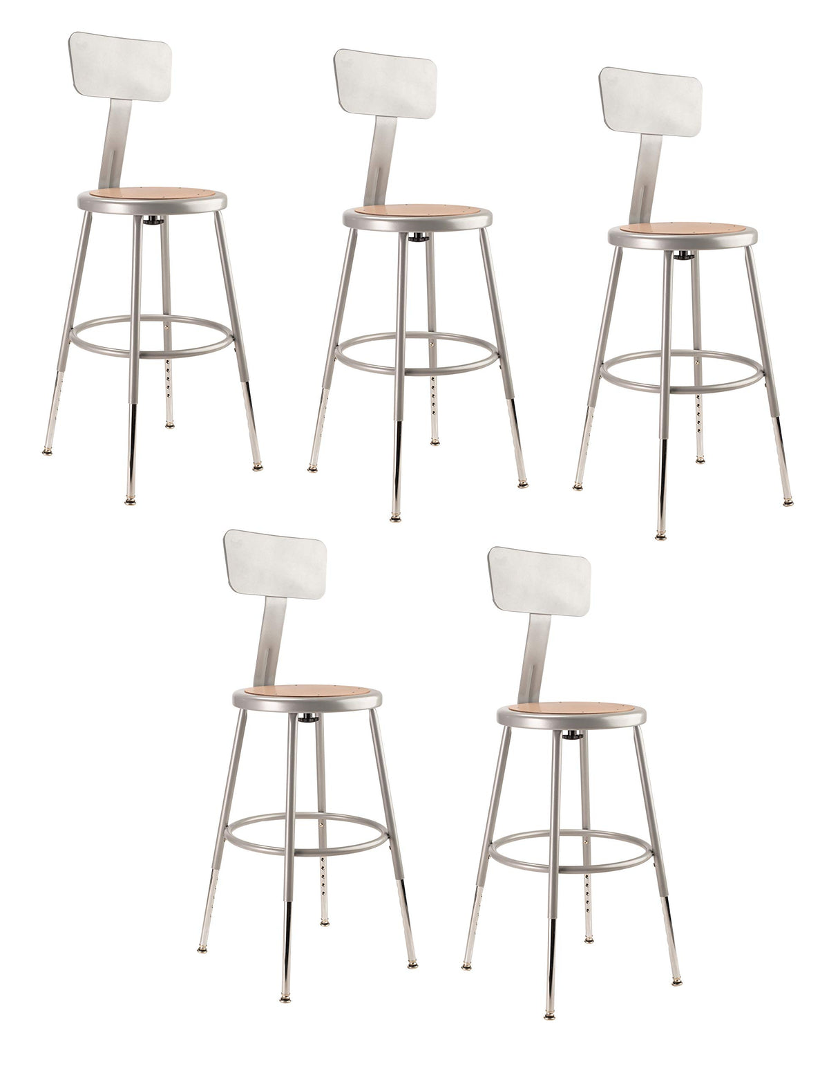 (5 Pack) 19&quot;-27&quot; Height Adjustable Heavy Duty Steel Stool with Backrest, Grey