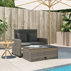 vidaXL Patio Sofa/2-Seater Outdoor Bench & Sofa Bed with Cushions - Gray Poly Rattan & Acacia Wood, Garden/Deck Furniture