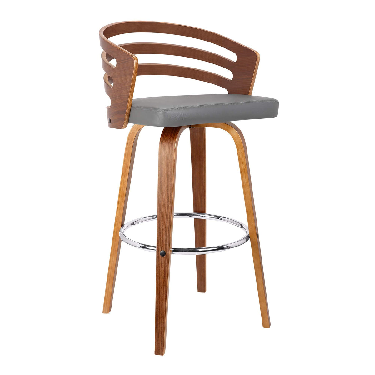 Benjara Leatherette Swivel Wooden Counter Stool With Curved Back, Brown And Gray