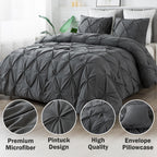 Andency California King Comforter Set Dark Gray (104X96Inch), Pinch Pleat Cal King Comforter Set 3 Pieces, Oversized King Pintuck Bed Comforter, Microfiber Down Alternative Comforter Bedding Set