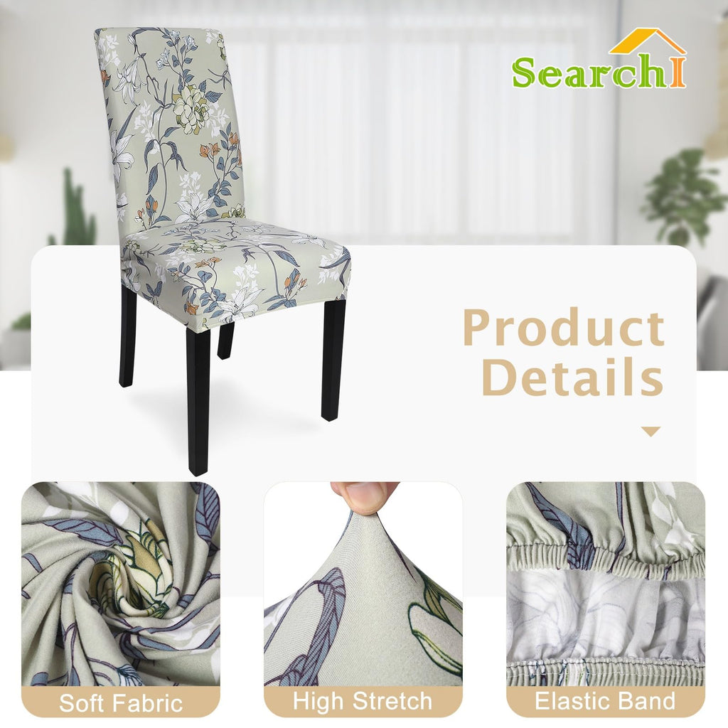 Searchi Printed Dining Room Chair Covers Set Of 4, Stretch Kitchen Chair Covers Washable Parsons Chair Slipcover Removable Dining Chair Protectors For Hotel,Ceremony(Floral Pattern4)